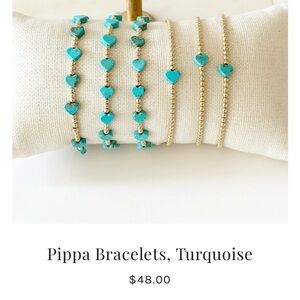 Jeny Baker Turquoise Heart Beaded Bracelet with Gold Accents, new in box